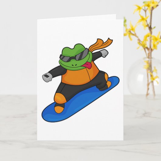 Frosch als Snowobarder mit Snowboard Karte (Gelbe Blume)