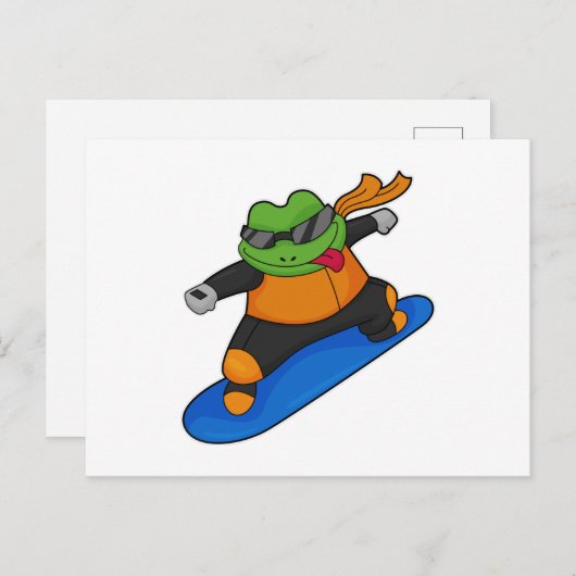 Frosch als Snowobarder mit Snowboard Postkarte (Vorne/Hinten)