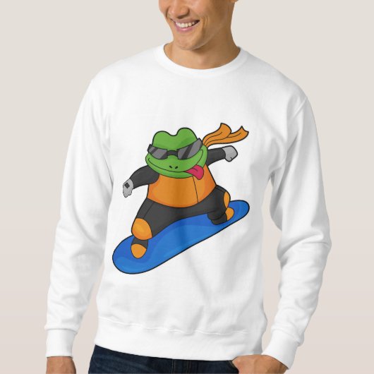 Frosch als Snowobarder mit Snowboard Sweatshirt (Vorderseite)