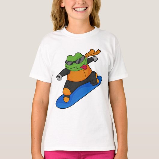 Frosch als Snowobarder mit Snowboard T-Shirt (Vorderseite)