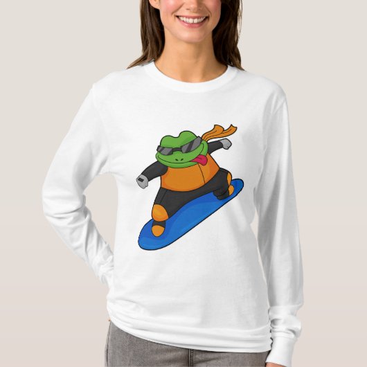 Frosch als Snowobarder mit Snowboard T-Shirt (Vorderseite)