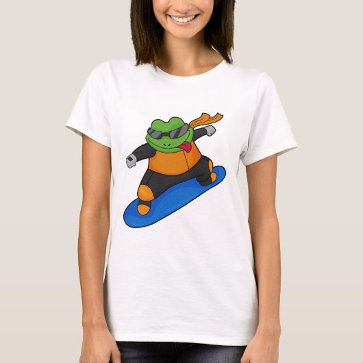 Frosch als Snowobarder mit Snowboard T-Shirt (Vorderseite)
