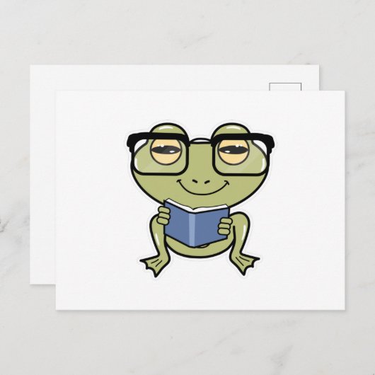 Frosch als Student mit Buch Postkarte (Vorne/Hinten)
