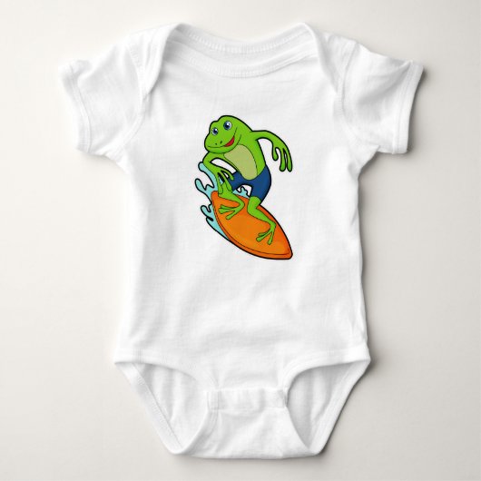 Frosch als Surfer mit Surfbrett Baby Strampler (Vorderseite)