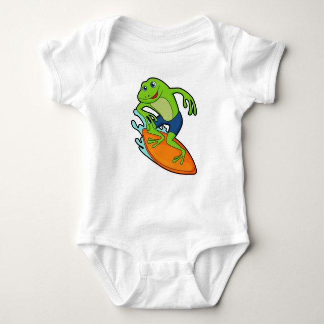 Frosch als Surfer mit Surfbrett Baby Strampler (Vorderseite)