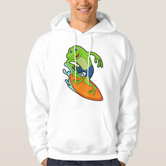 Frosch als Surfer mit Surfbrett Hoodie (Vorderseite)