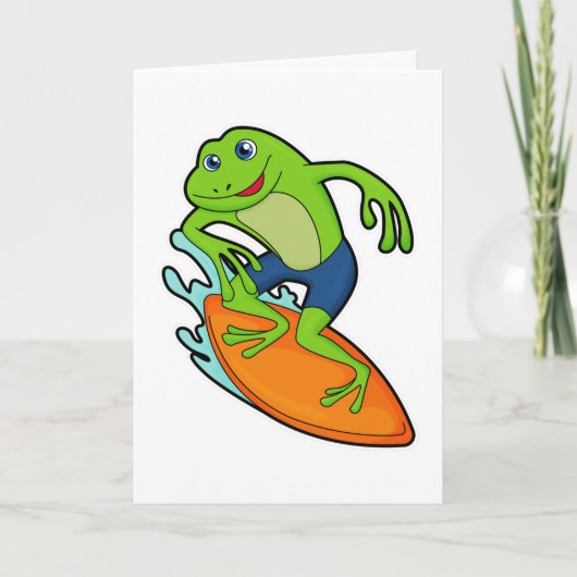 Frosch als Surfer mit Surfbrett Karte (Vorderseite)