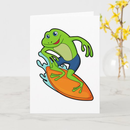 Frosch als Surfer mit Surfbrett Karte (Gelbe Blume)