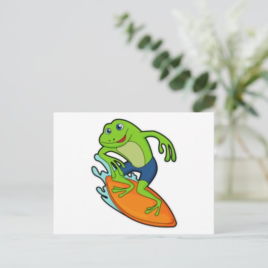Frosch als Surfer mit Surfbrett Postkarte (Stehend Vorderseite)