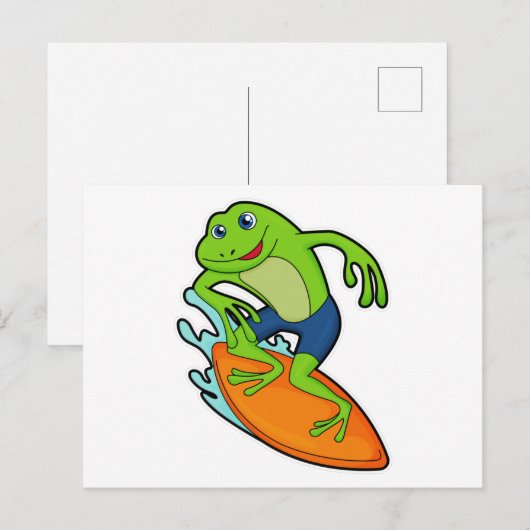 Frosch als Surfer mit Surfbrett Postkarte (Vorne/Hinten)