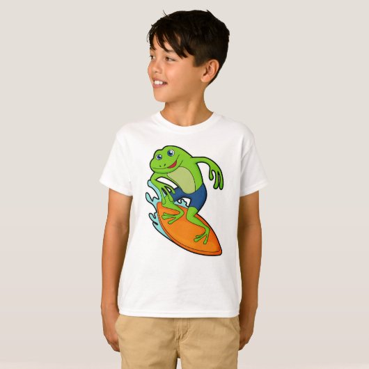 Frosch als Surfer mit Surfbrett T-Shirt (Vorne ganz)