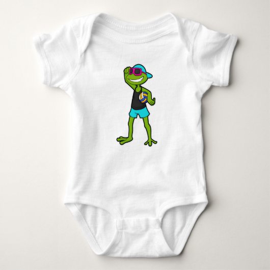 Frosch als Volleyballspieler mit Volleyball Baby Strampler (Vorderseite)