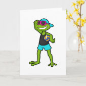 Frosch als Volleyballspieler mit Volleyball Karte (Gelbe Blume)