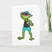 Frosch als Volleyballspieler mit Volleyball