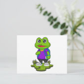 Frosch als Wanderer mit Rucksack Postkarte (Stehend Vorderseite)