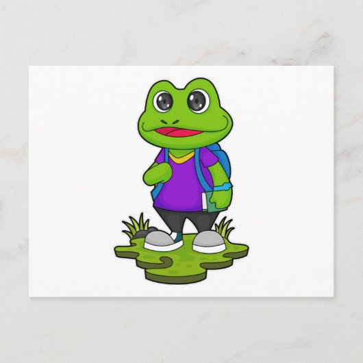 Frosch als Wanderer mit Rucksack Postkarte (Vorderseite)