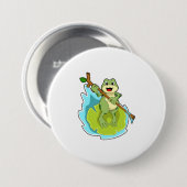 Frosch als Wanderer mit Stock Button (Vorne & Hinten)