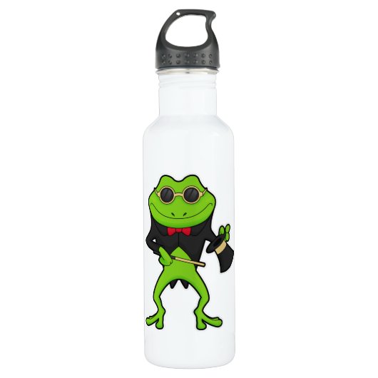 Frosch als Zauberer mit Zauberstab & Hut Edelstahlflasche (Vorderseite)