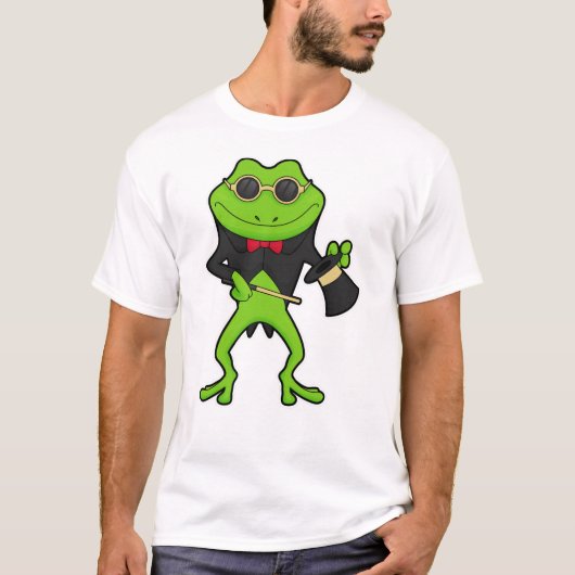 Frosch als Zauberer mit Zauberstab & Hut T-Shirt (Vorderseite)