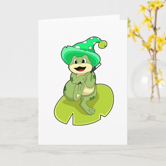 Frosch als Zauberer mit Zauberstab Karte (Gelbe Blume)