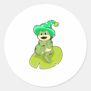 Frosch als Zauberer mit Zauberstab Runder Aufkleber