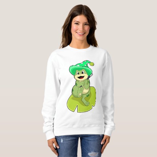 Frosch als Zauberer mit Zauberstab Sweatshirt (Vorne ganz)
