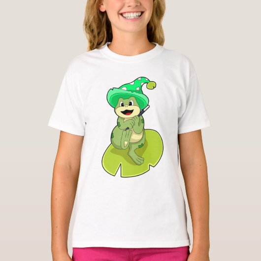 Frosch als Zauberer mit Zauberstab T-Shirt (Vorderseite)