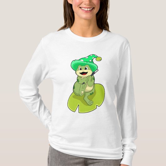 Frosch als Zauberer mit Zauberstab T-Shirt (Vorderseite)