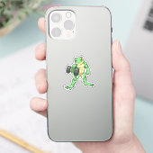 Frosch an der Bodybuilding mit Dumbell Aufkleber (Telefon)