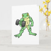 Frosch an der Bodybuilding mit Dumbell Karte (Gelbe Blume)