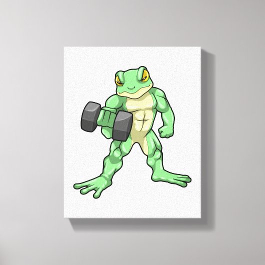 Frosch an der Bodybuilding mit Dumbell Leinwanddruck (Vorderseite)