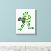 Frosch an der Bodybuilding mit Dumbell Leinwanddruck (Insitu (Holzboden))