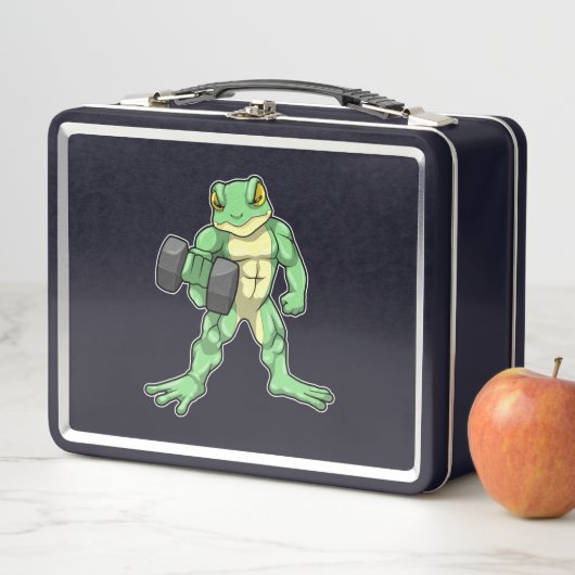 Frosch an der Bodybuilding mit Dumbell Metall Brotdose (Beispiel)