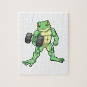 Frosch an der Bodybuilding mit Dumbell Puzzle (Vertikal)