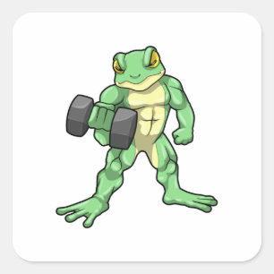 Frosch an der Bodybuilding mit Dumbell Quadratischer Aufkleber