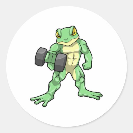 Frosch an der Bodybuilding mit Dumbell Runder Aufkleber (Vorderseite)
