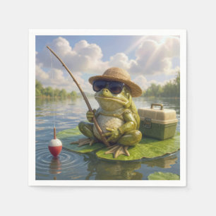 Frosch angelt von einem Seerosenblatt Serviette