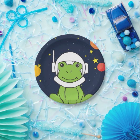 Frosch-Astronautentier mit Weltraumhelm-Clipart Pappteller (Party)