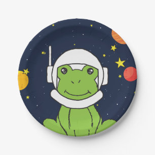 Frosch-Astronautentier mit Weltraumhelm-Clipart Pappteller
