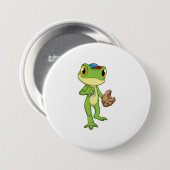 Frosch auf Baseball mit Baseballhandschuh Button (Vorne & Hinten)