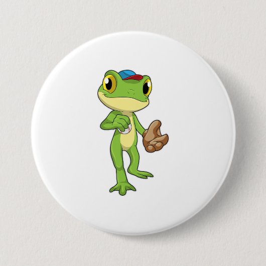 Frosch auf Baseball mit Baseballhandschuh Button (Vorderseite)