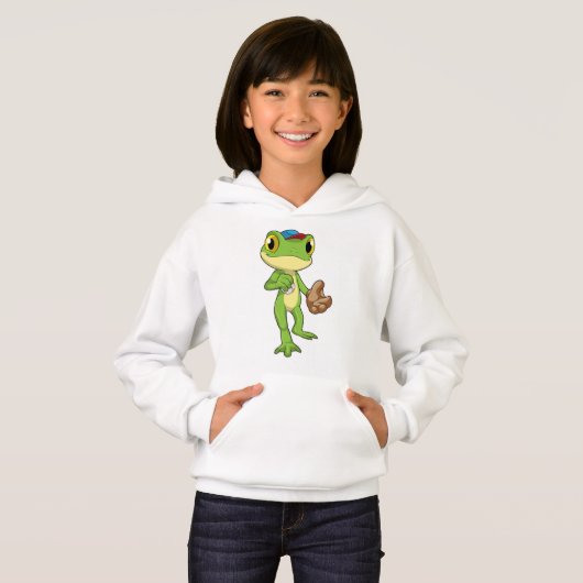 Frosch auf Baseball mit Baseballhandschuh Hoodie (Vorne ganz)