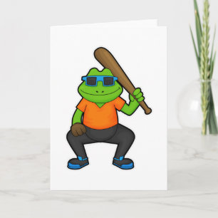 Frosch auf Baseball mit Baseballschläger und Sonne Karte