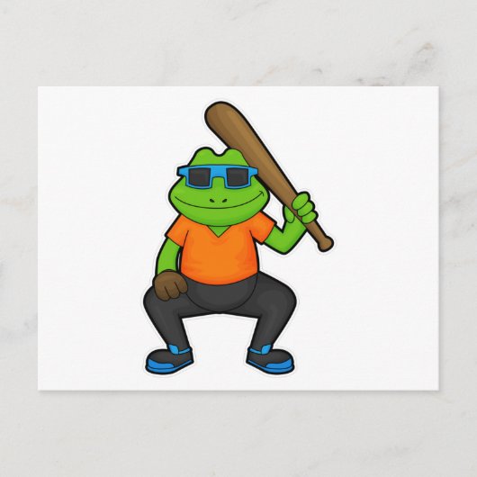 Frosch auf Baseball mit Baseballschläger und Sonne Postkarte (Vorderseite)