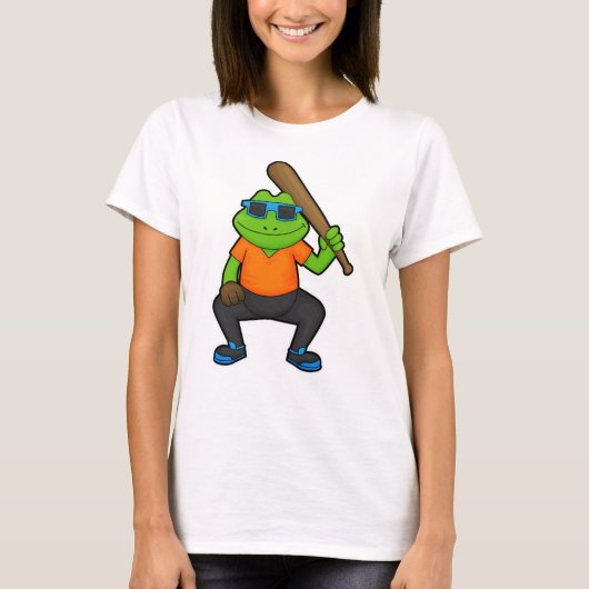 Frosch auf Baseball mit Baseballschläger und Sonne T-Shirt (Vorderseite)