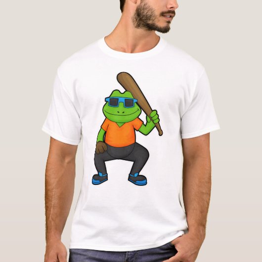 Frosch auf Baseball mit Baseballschläger und Sonne T-Shirt (Vorderseite)