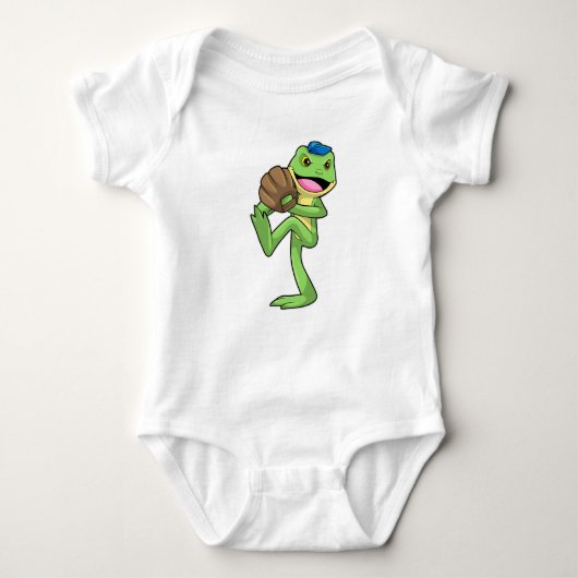 Frosch auf Baseball mit Handschuhen Baby Strampler (Vorderseite)