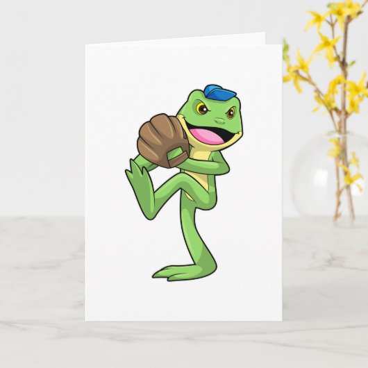 Frosch auf Baseball mit Handschuhen Karte (Gelbe Blume)