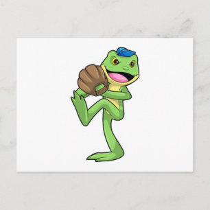 Frosch auf Baseball mit Handschuhen Postkarte