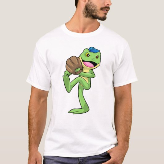 Frosch auf Baseball mit Handschuhen T-Shirt (Vorderseite)